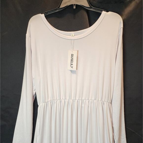 New White Maxi Sleeve Casual T-Shirt Dress Soft Pockets Stretch Dress Size XL - Picture 3 of 7